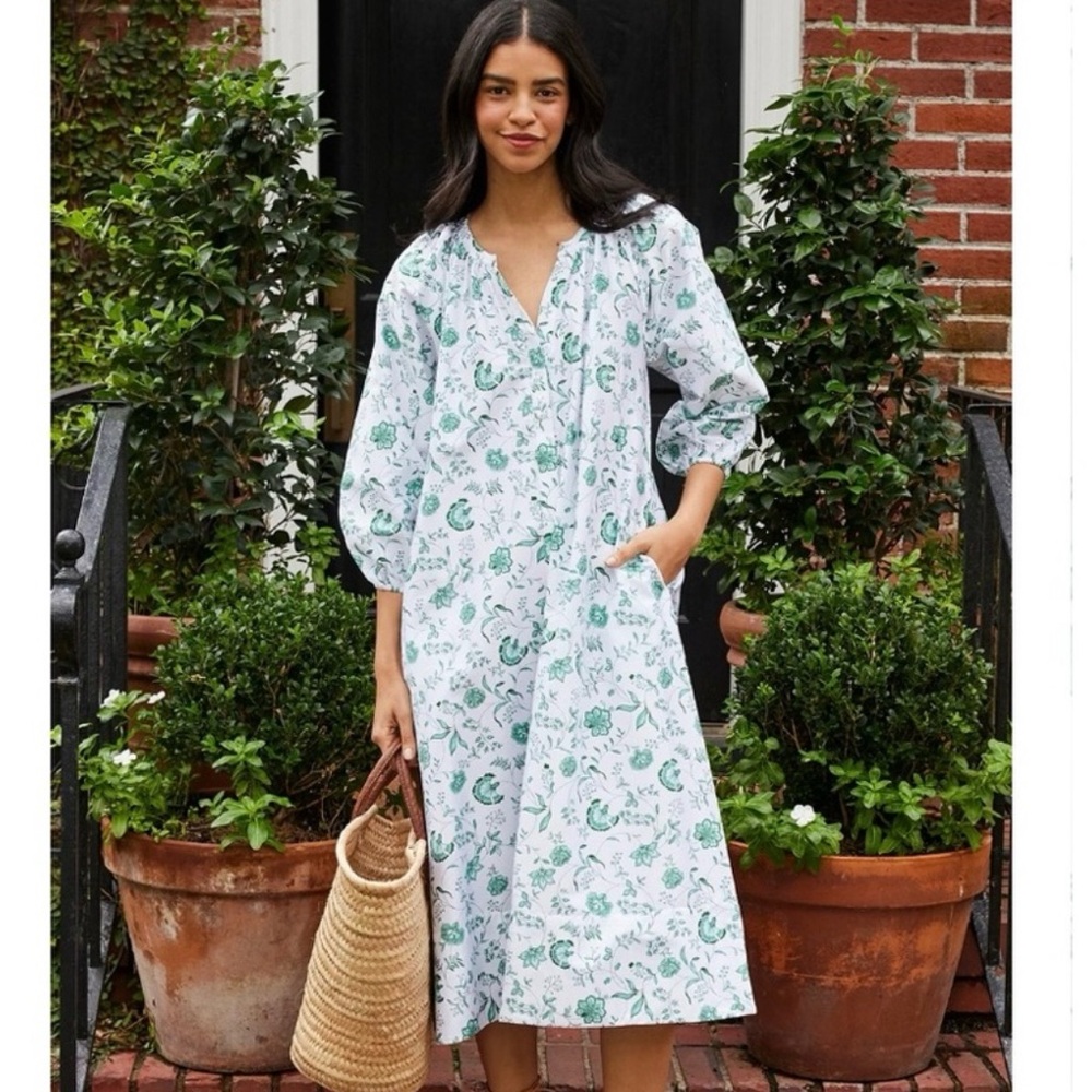 LAKE The Brunch Dress in Meadow Vines Floral White Midi Dress - XXS